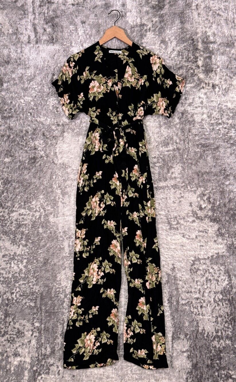 Reformation Jumpsuit 2 Womens Lemongrass Black Floral Crepe